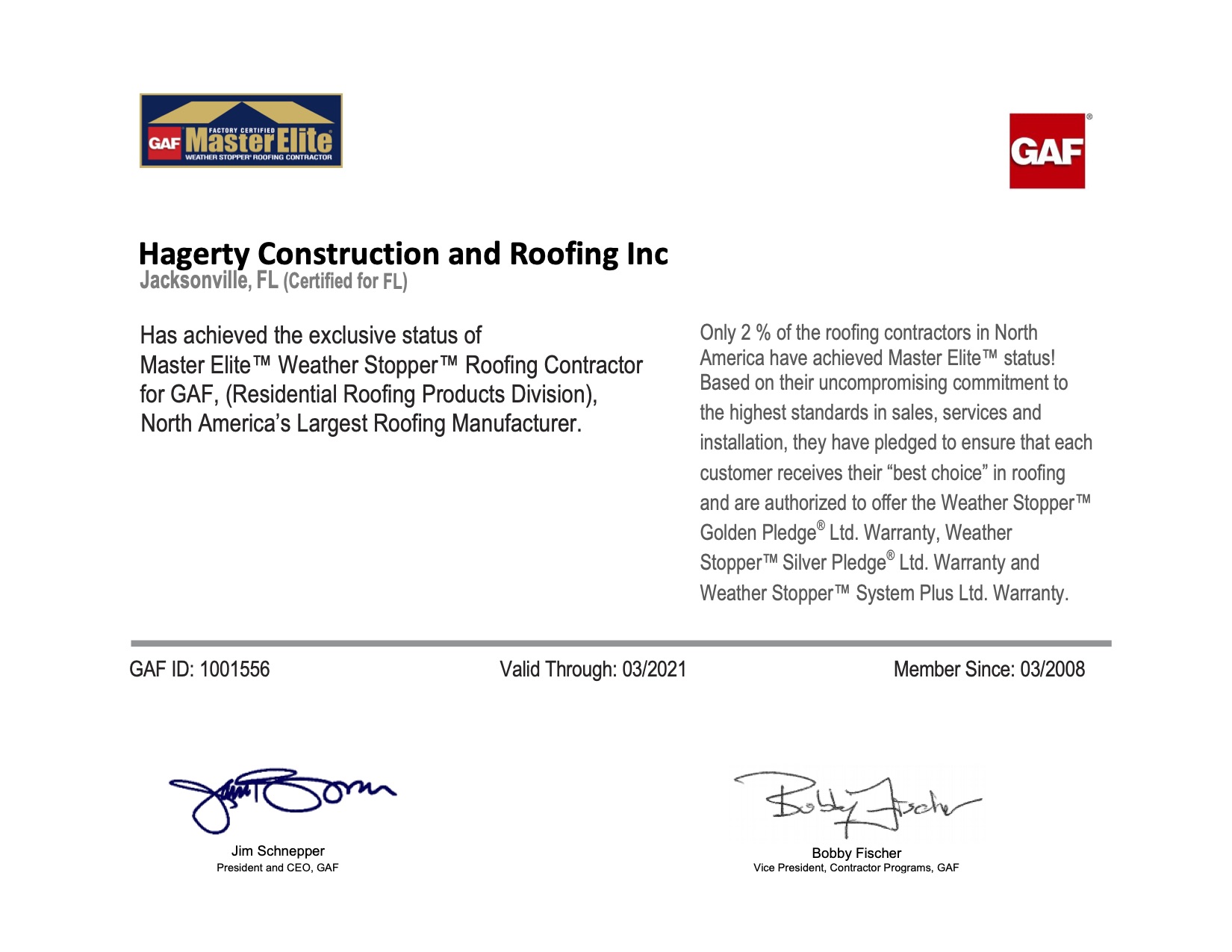 Awards Hagerty Construction & Roofing, Inc.